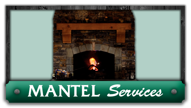 A fireplace with the words mantel service on it.