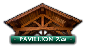 A picture of the front of a building with a sign that says pavilion kits.