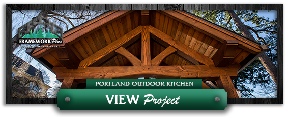A picture of the outside kitchen with an open roof.