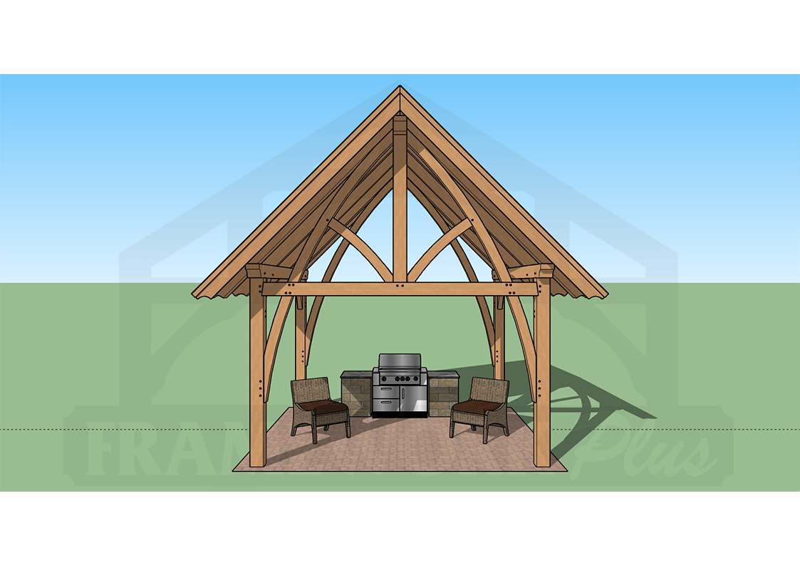 A wooden structure with chairs and an oven.