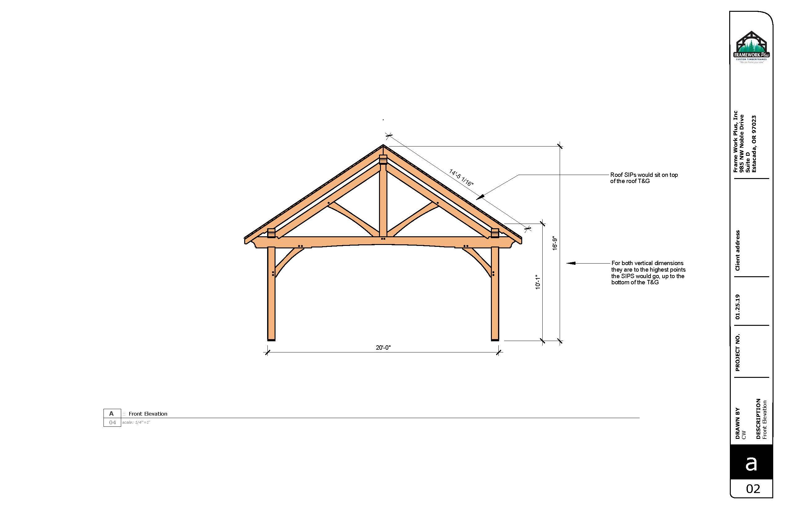 A drawing of an open roof structure with measurements.