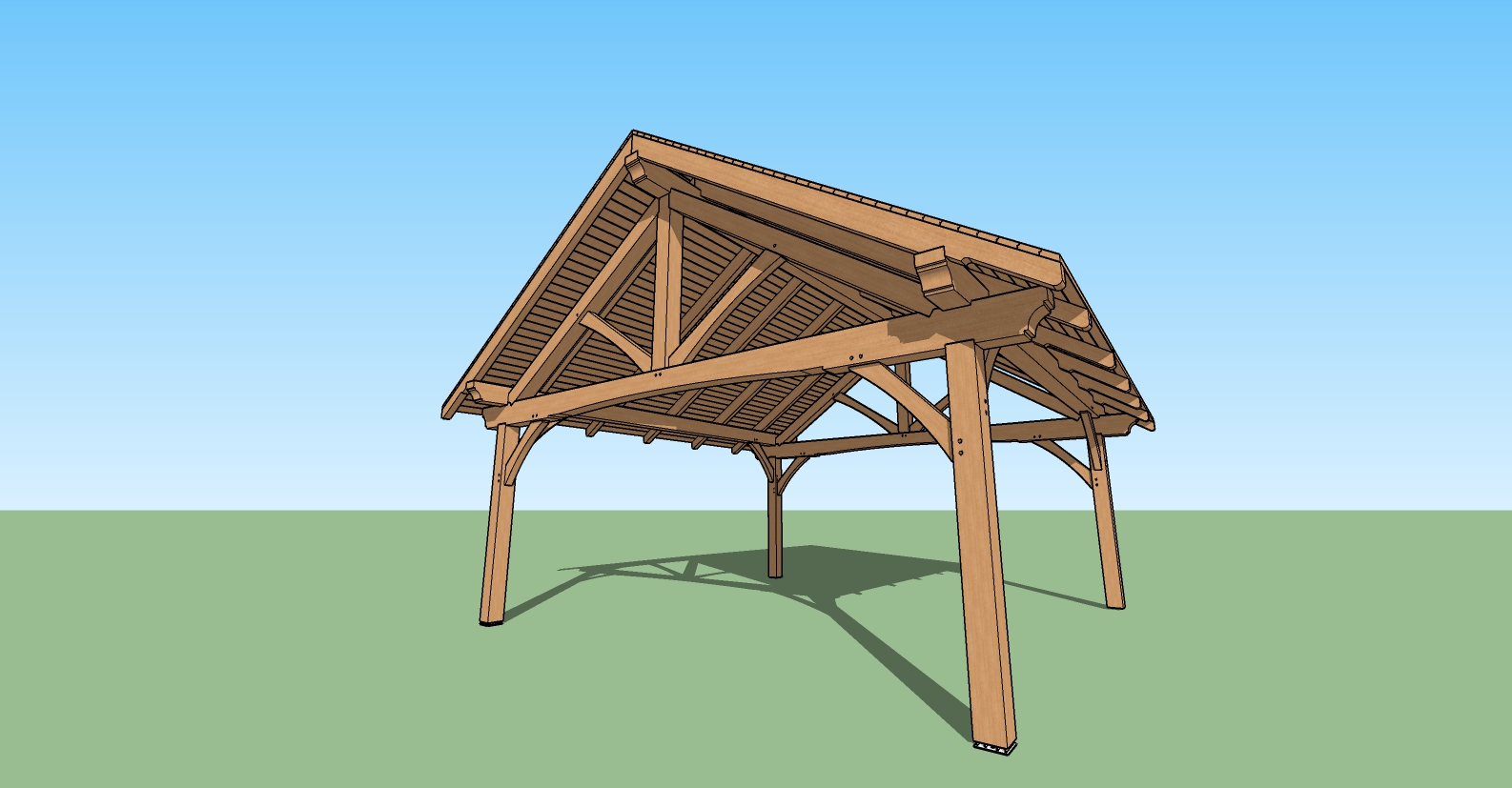 A wooden structure with an open roof.